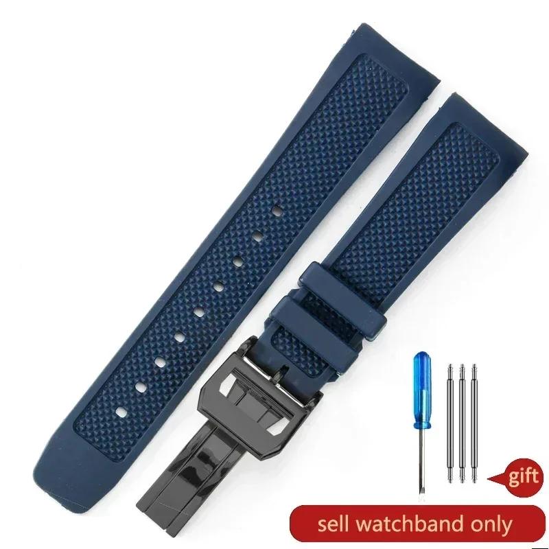 Flexible Comfortable-wearing Silicone Watch Strap Black Blue for IWC Portuguese Series IW390503 IW3907047 Arc Interface Band22mm