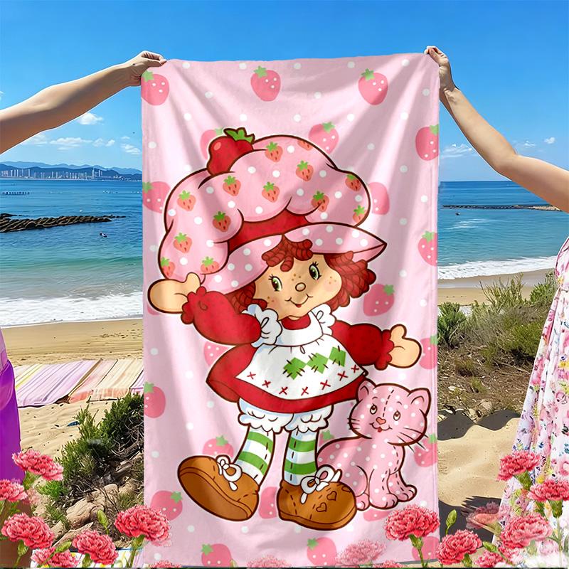 Strawberry Shortcake Print Beach Towel, Versatile Lightweight Absorbent Beach Towel for Pool Surf Yoga Bathroom, Perfect Birthday Holiday Gift