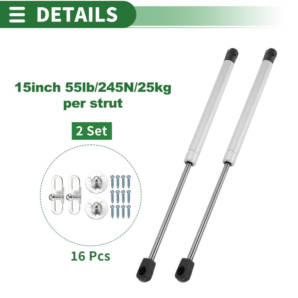Motoforti Universal Lift Support Strut Gas Spring 15"/380mm 55lb/245N/25kg Silver Tone for Car Lid, Boat Hatch, Roof, Window Lid, and Underbed Lifting