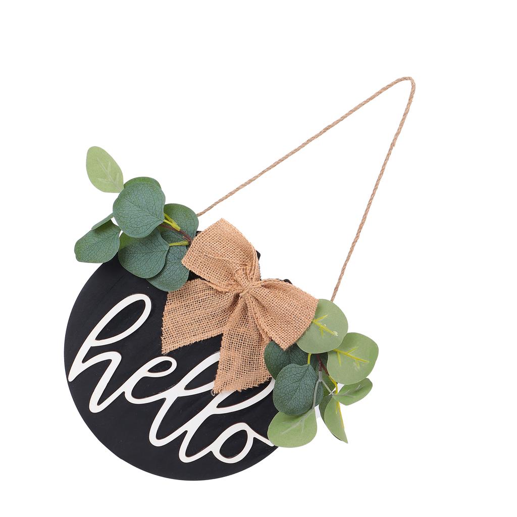 Door Decor Hello Sign Rustic Wooden Outdoor Pendant for Daily Holiday Home Decoration