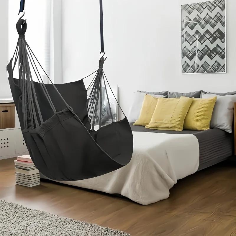 1Pcs Portable Fabric Hammock Swing Chair with Anti Rollover Storage Bag for Indoor Outdoor Garden Patio Dormitory Leisure