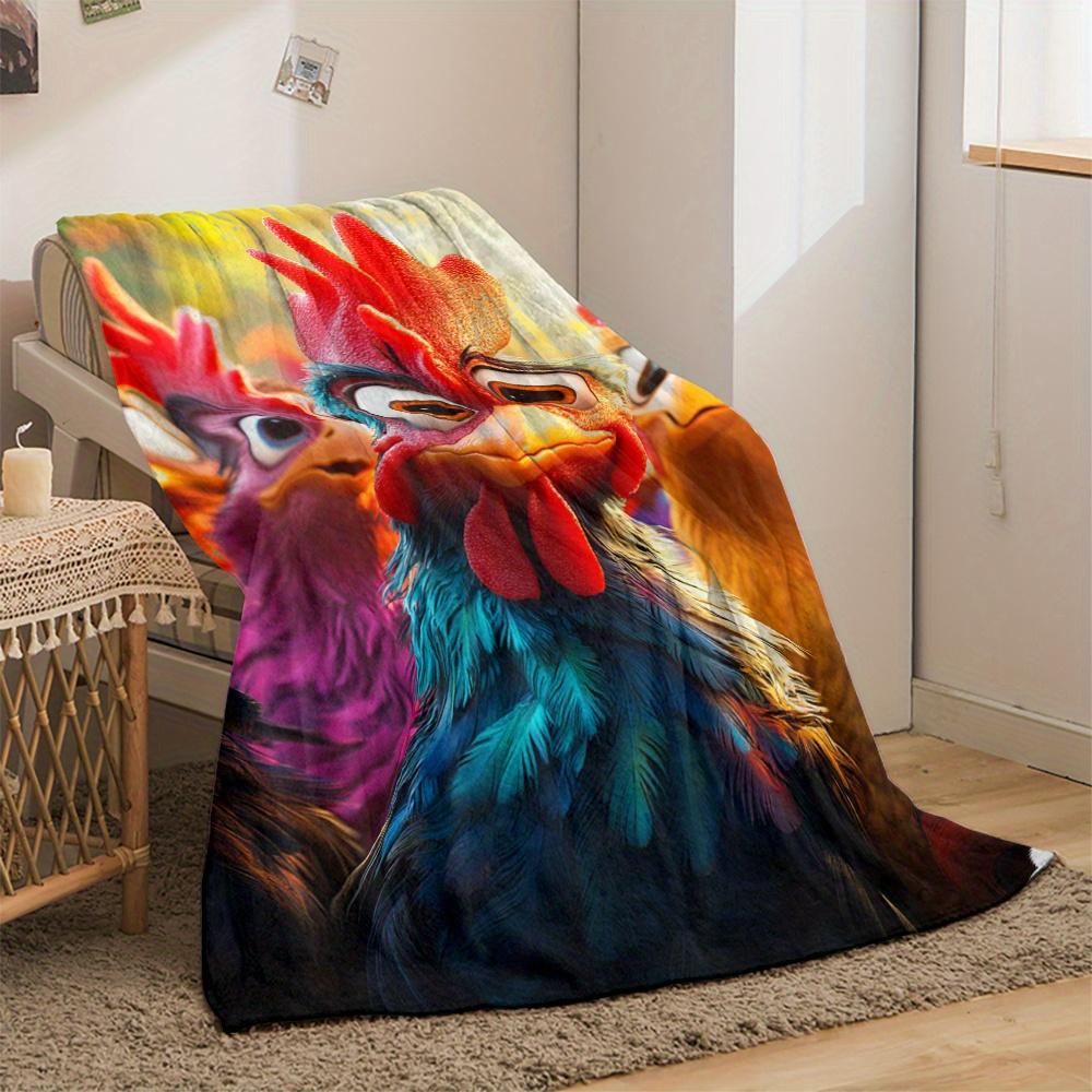 1Pcs Cozy Funny Chicken Printed Flannel Blanket Lightweight Soft Throw Soft All Season Bedspread for Couch Camping Travel