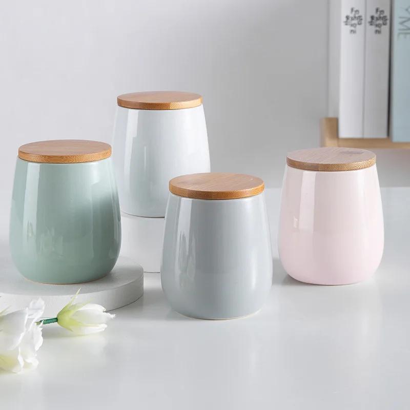 Modern Minimalist Ceramic Wooden Lid Sealed Jar Kitchen Storage Supplies Storage Jar Miscellaneous Grains Coffee Tea Food Jars
