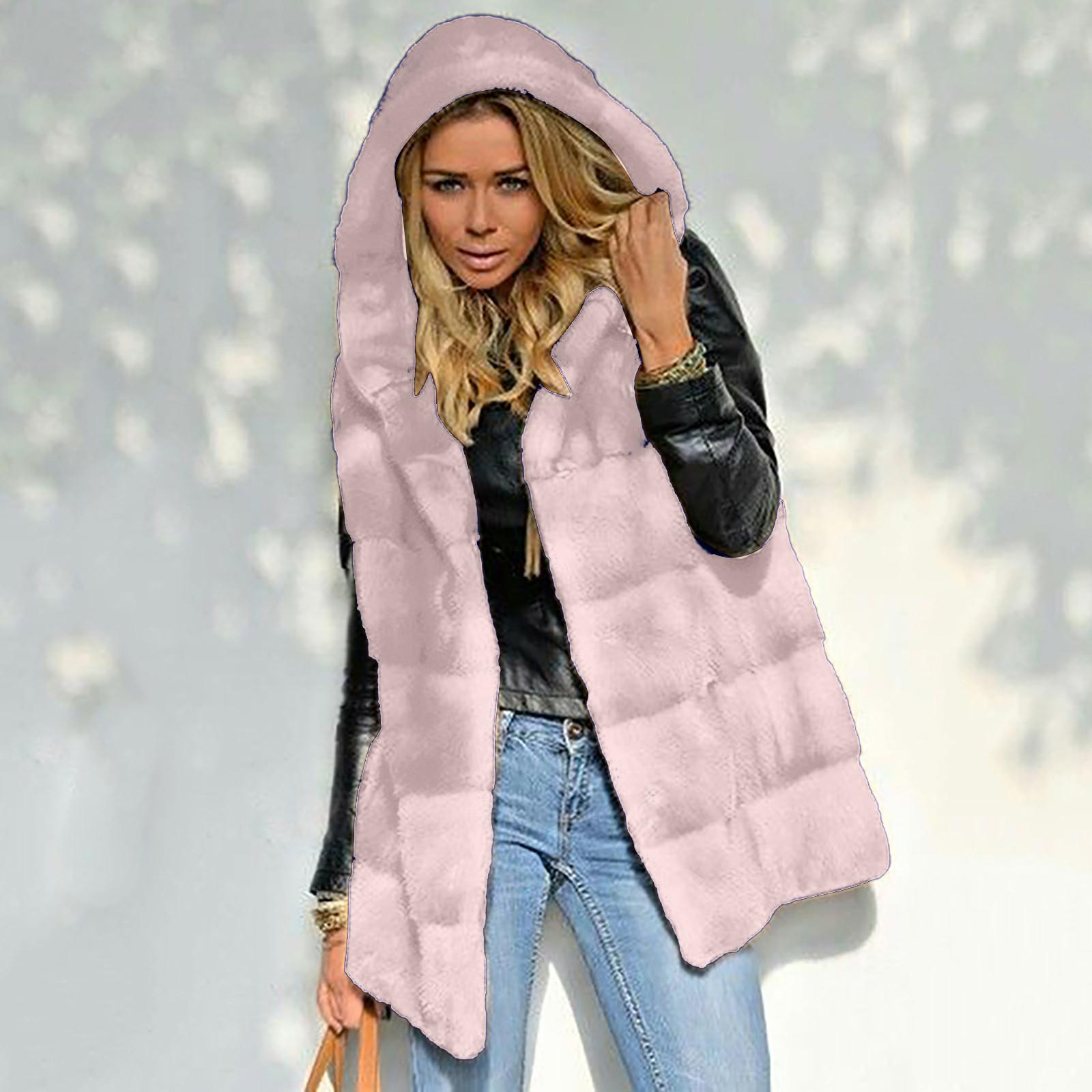 

Женский модный плюшевый жилет без рукавов с капюшоном из искусственного меха, верхняя одежда и верхняя одежда S розовый