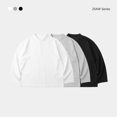 TRS Herren 25AW Japanisches Schwergewicht 320G Lockeres Vintage Henley Langarm Baselayer T-Shirt