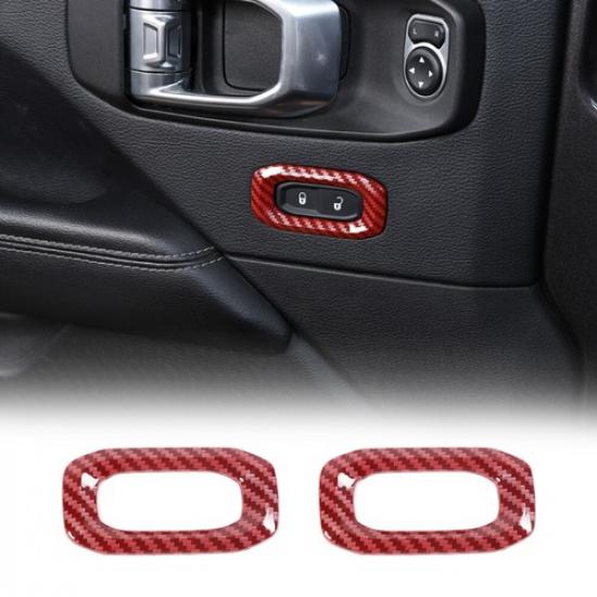 Dekorabdeckung für Innentürverriegelungsschalter für 18+ Jeep Wrangler JL/JT 20+ Rotes Carbon
