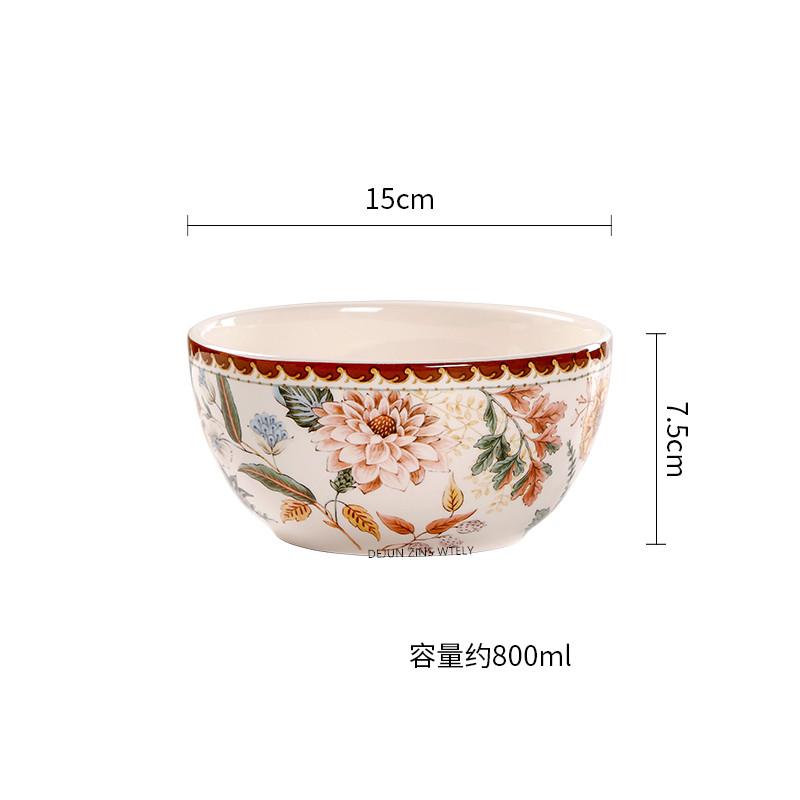 French Ceramic Plates Exquisite Flower Pattern Steak Cake Dishes Household Fruit Plates Household Noodle Bowls Ceramic Tableware