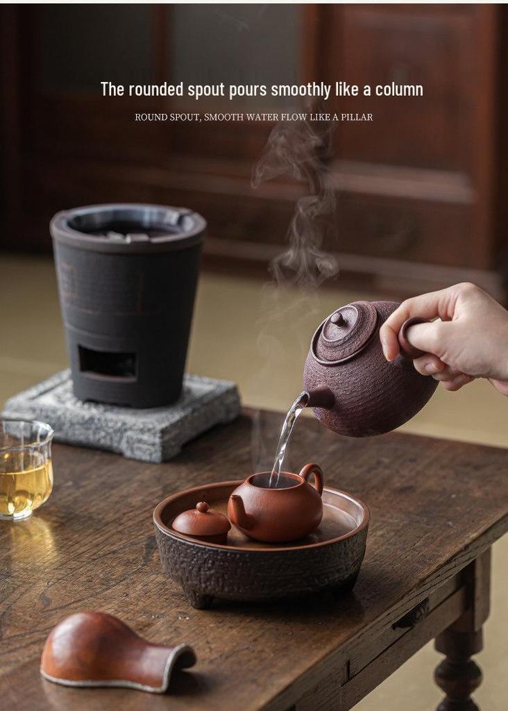 Guanlan Coarse Pottery Dual-use Charcoal Stove & Side-handle Teapot for Outdoor Tea Brewing