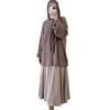 2025 Middle Eastern Muslim Women's Grey Knit Pullover & Swing Midi Skirt Set
