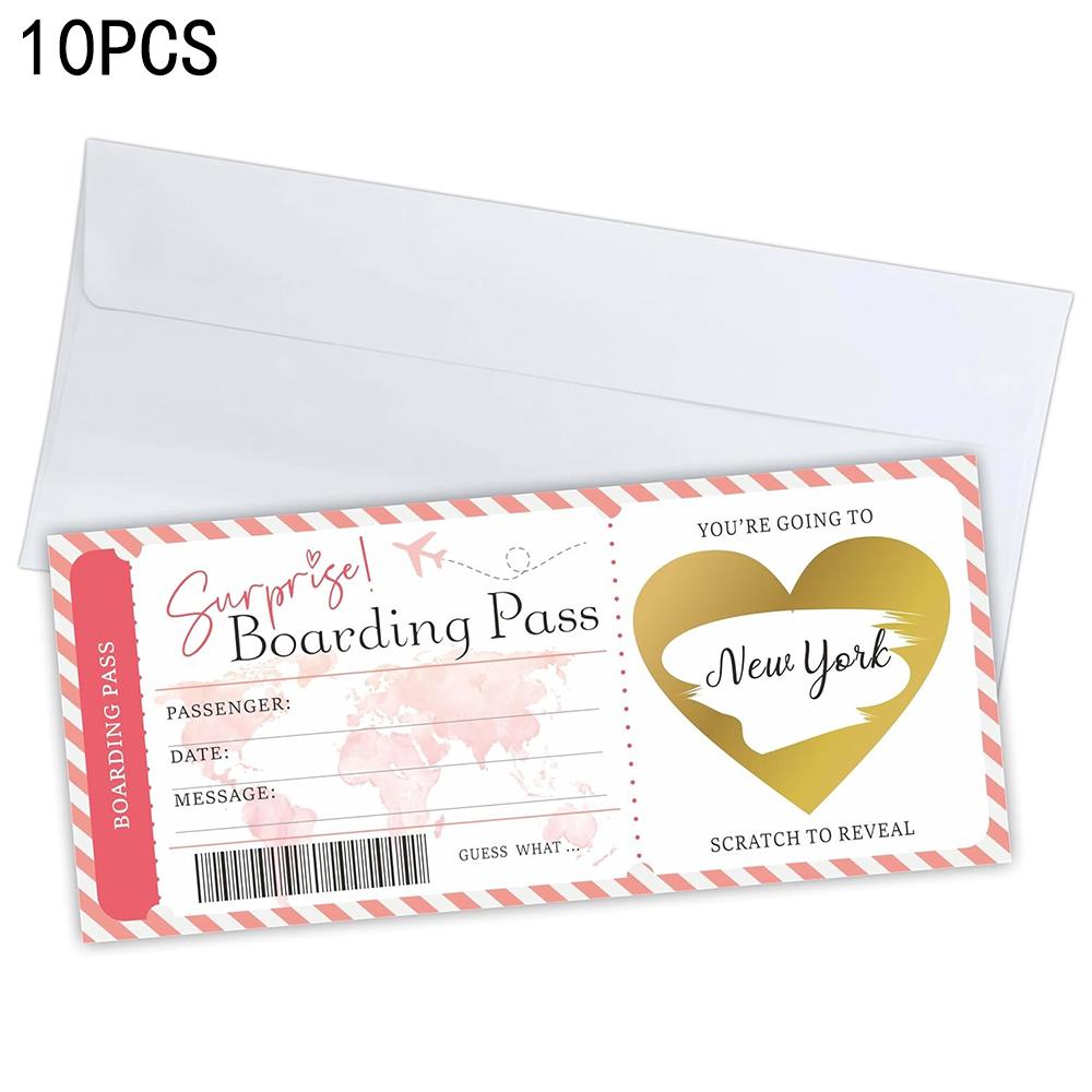 10Pcs DIY Surprise Gift Boarding Pass Ticket Set with Envelopes, Scratch-Off Stickers for Travel-Themed Events