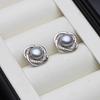 Wedding Natural Freshwater Pearl Stud Earrings Women,Bridal Silver 925 Pearl Earrings Wife Mother Birthday Gift White Black
