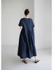 Vestito Oversize Stile Giapponese Coreano Cotone Lino Pullover Girocollo Monocolore Lunghezza al Ginocchio Gonna Svasata