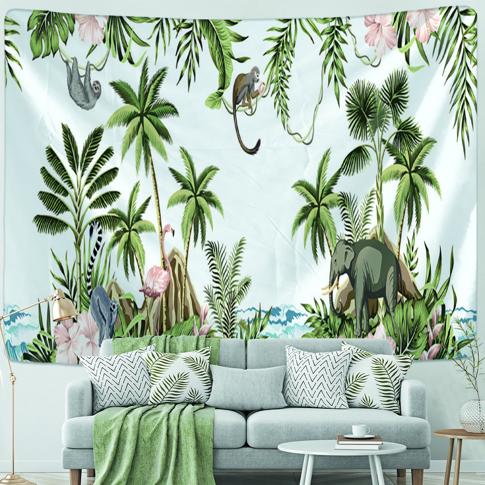 Tapiserie cu plante și animale tropicale agățat pe perete psihedelic peisaj misterios estetică camera de zi Decor de perete