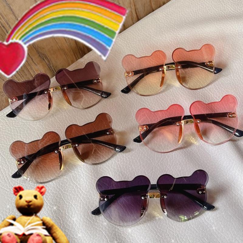 Summer Girl Boys Cute Kids Rimless Sunglasses Animal Cartoon Bear Children Baby Outdoor Sun Eyeglasses Lunette Soleil Enfant
