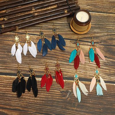 Ethnic Style Feather Earrings Travel Wear Super Fairy Long Earrings Bohemian Travel Photography Jewelry