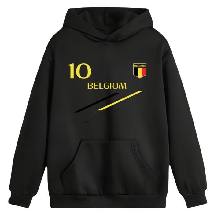 Sweat à capuche enfant - NPZ - Supporter Belgique - Noir - N°10 & BELGIUM jaune - 60% coton/40% polyester