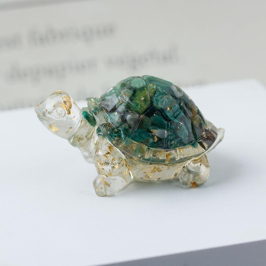 Resin Turtle Aquarium Decor With Natural Crystal Chips For Home Office And Gift