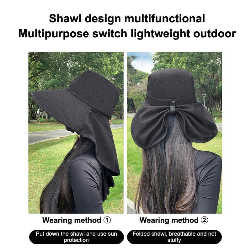 Shawl Sunscreen Cap Ponytail Travel Fisherman Hat Wide Brim Sun Hat With Neck Flap Outdoor Uv Anti Neck Protection Sun Visors
