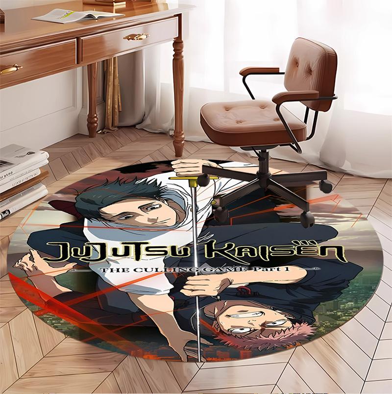 Jujutsu Kaisen Pattern Round Rug, Indoor/Outdoor Mat, for Picnic, Gameroom, Bedroom, Office, Living Room, Home Decor Carpet, Birthday Gift