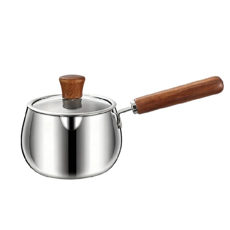 Efficient Stainless Steel Cookware with Ergonomic Wood Handle Practical Dormitory Milk Boiling Pot Kitchen Saucepan