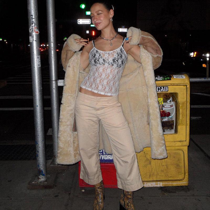 Sleeveless Sexy Lace Hollow Out Sheer Summer Sweet Crop Tops for Women Club Party Y2K Cami Tops Streetwear Clothes