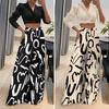 Women Pants Oversized Wide Leg Elastic High Waist Casual Trousers Retro Print Loose Fit Long Pants Streetwear