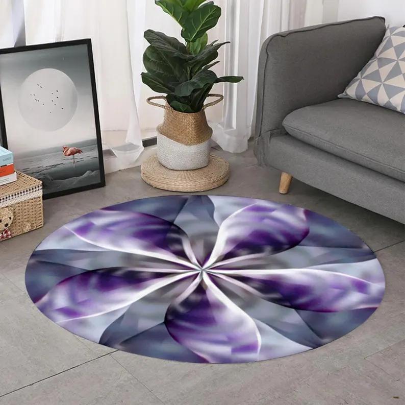 Purple Turquoise Agate Stone Rug Luxury Marble Style Carpet Purple Series Circular Carpet Purple Enthusiast Gift Home Decoration