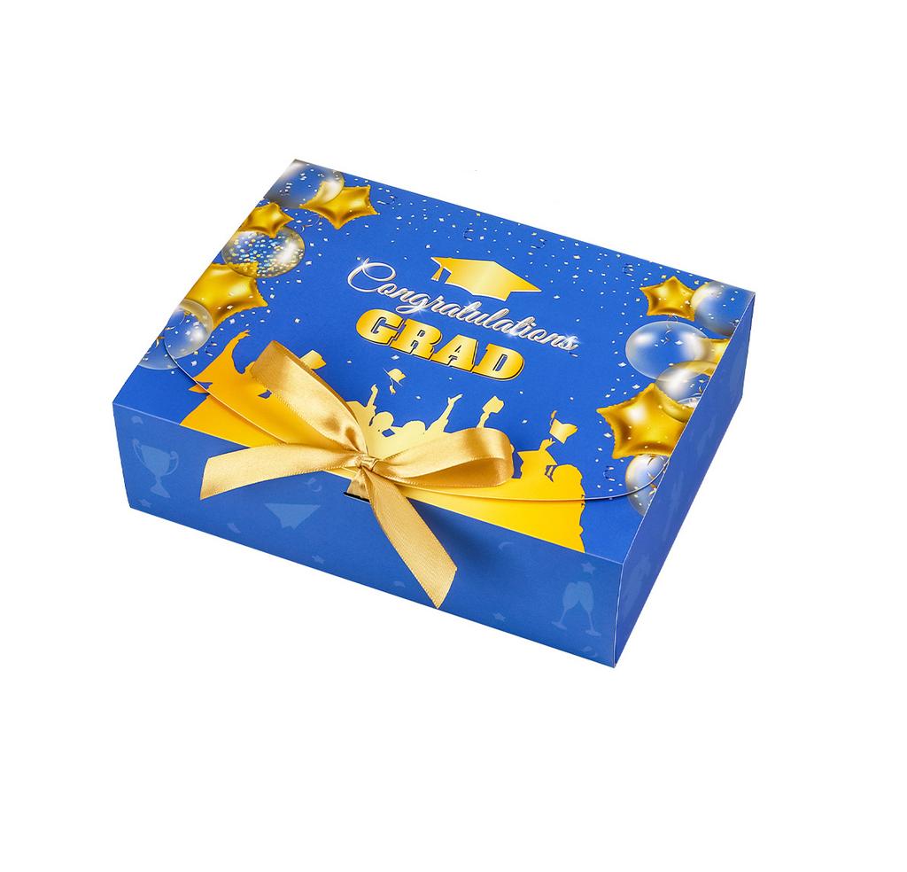 Larger Graduation Gift Box With Gold Ribbon, 27208cm Blue Graduation Box,Decorative Paper Box For Graduation Party Favors, Candy, Gifts & Keepsakes