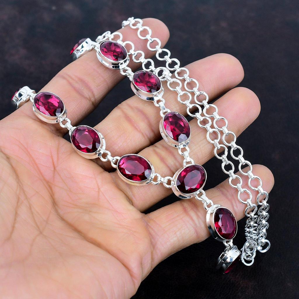Faceted rubellite necklace gemstone necklace dainty jewelry 925 sterling silver necklace adjustable chain necklace handmade jewelry for gift
