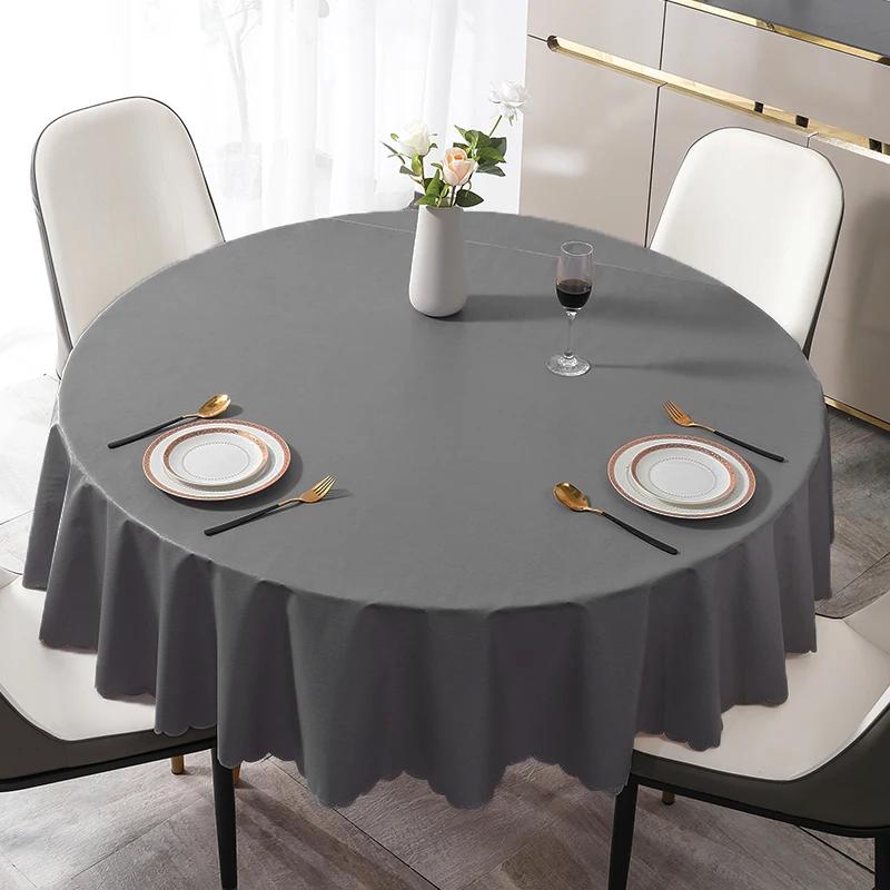 Simple Business Style Solid Color Round Tablecloth Thick Multicolor Table Cover Waterproof Oil Resistant Washable Table Case