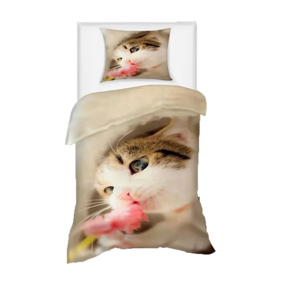 Super Cute Kitten Kids Comfortable Duvet Quilt Cover Pillowcase Bedding Set Children Bedroom Decoration Home Textile