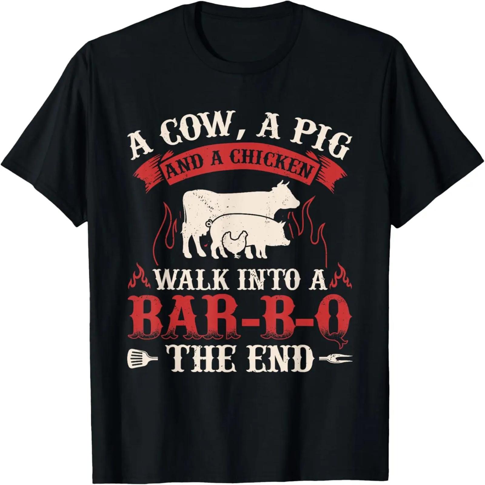 

Забавная графика для барбекю с коровой, свиньей и курицей, футболка для копчения мяса и барбекю XXXXXL чёрный