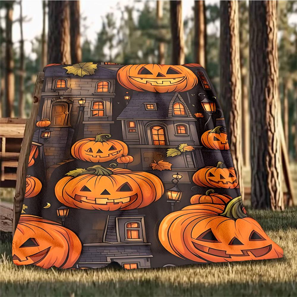 1pc Halloween, Pumpkins Print Outdoor Blanket, Lightweight Polyester,