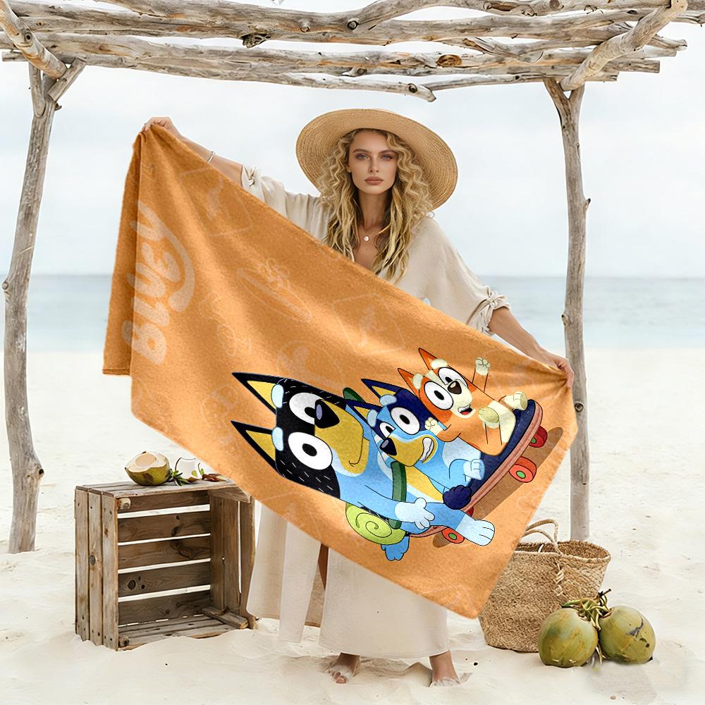 Bluey S Adventure Car Beach Towel Super Soft Microfiber Quickdry Fabric Comfortable Lightweight