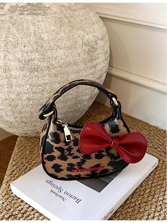 Girls' Leopard Print Mini Bow Handbag: Autumn/Winter Crossbody Shoulder Bag
