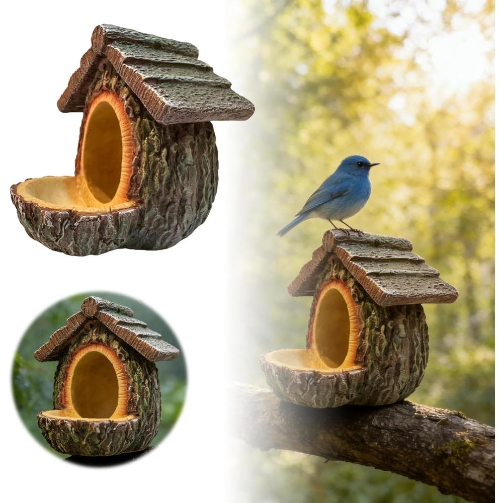 Vintage Baumhaus-Form Vogelhäuschen, Vogelhäuschen zum Aufhängen im Freien, Hausform Offenes Design, Rustikale Holzstruktur, Dekorativ & Funktional