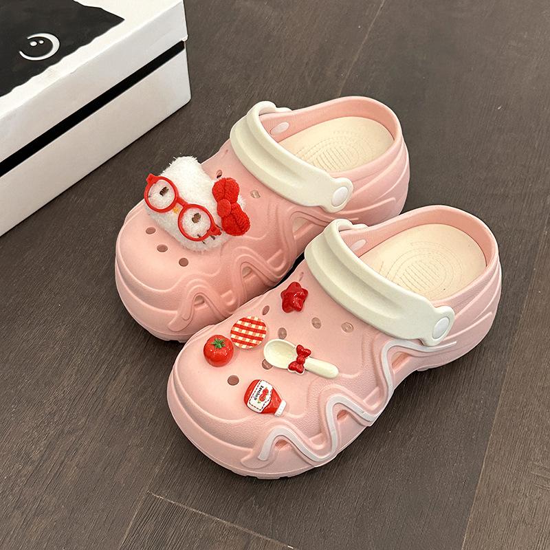 Cute girl heart hole shoes women's new summer casual outer wear thick-soled two wear beach cool slippers