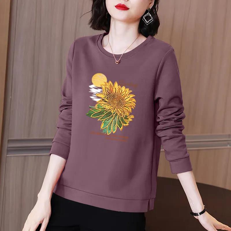 

Весенний пуловер с принтом подсолнечника, футболка с длинными рукавами, повседневная рубашка с разрезом, женская хлопковая рубашка M фиолетовый