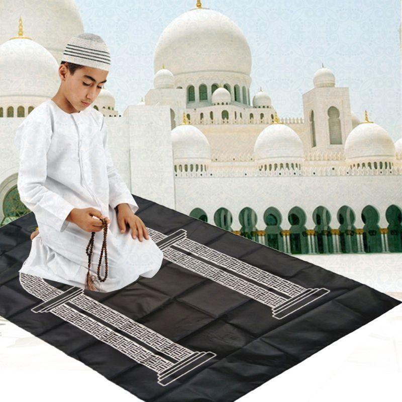Portable Muslim Prayer Rug Waterproof PU Braided Mat Simply Print Pouch Travel Home Blanket 60x100CM
