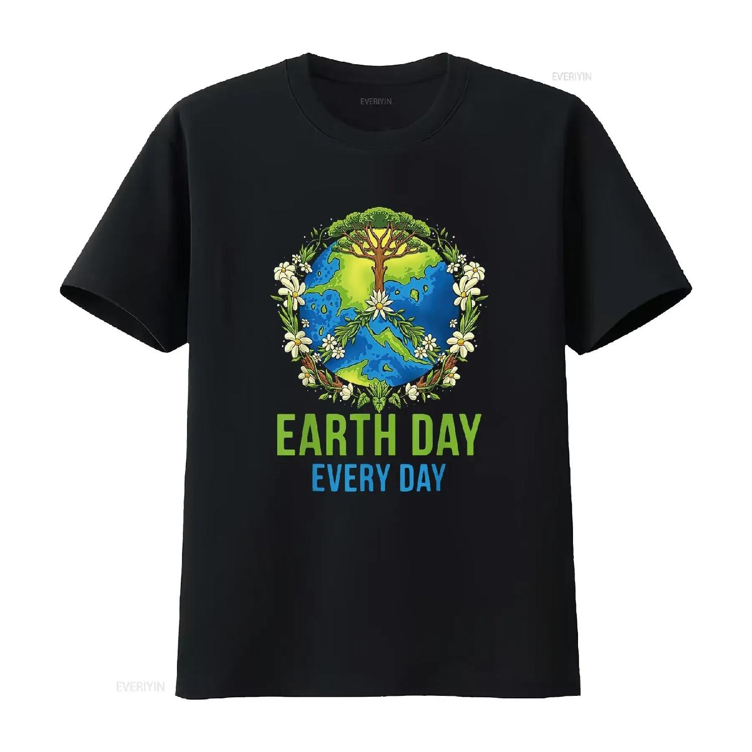 

Womens Earth Day Every T Shirt For Kids vintage Washed Stylish homme graphic streetwear Soft designer clothes S чёрный
