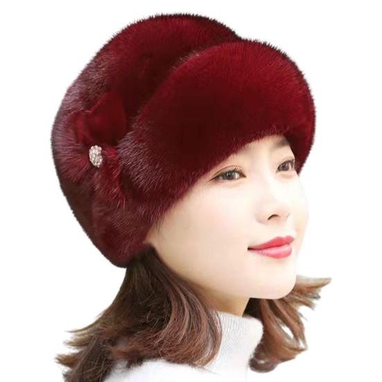 Cappello invernale da donna Vestibilità elastica Peluche imitazione visone Velluto antivento Tinta unita con berretto floreale Forniture per donna