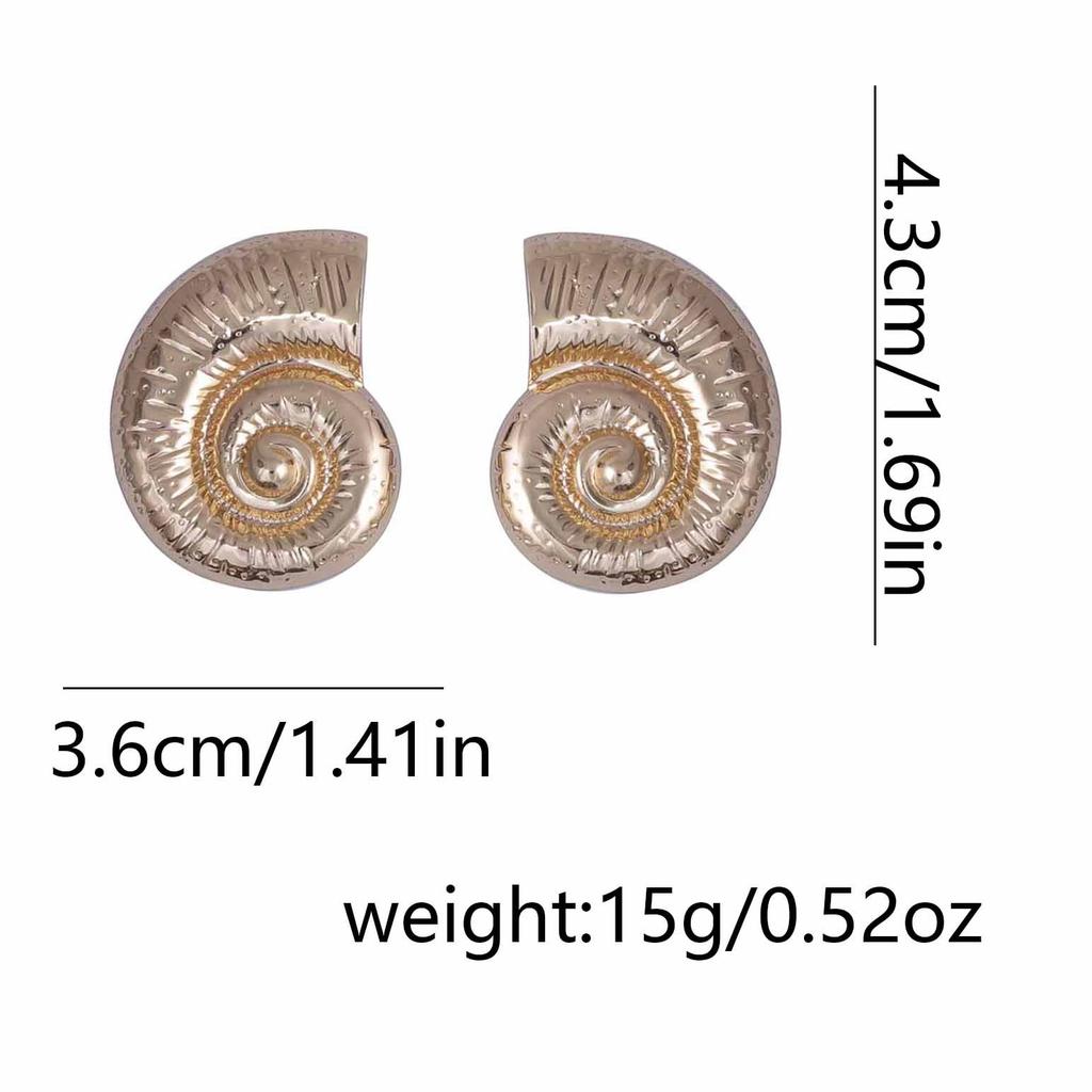 Vacation style retro marine animals exaggerated versatile metal conch stud earrings simple fashion daily commuter women