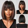 Purple Pink Ombre Black Short Straight Synthetic Wigs with Bangs Bob Wig for Women Daily Cosplay Party Heat Resistant Fake Hairs