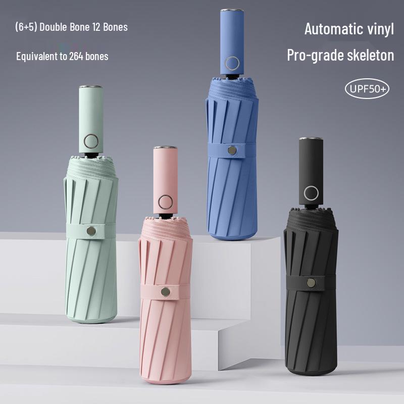 

Three-Fold 264-Bone Automatic Black Umbrella - UV Protection & Sunscreen 12K