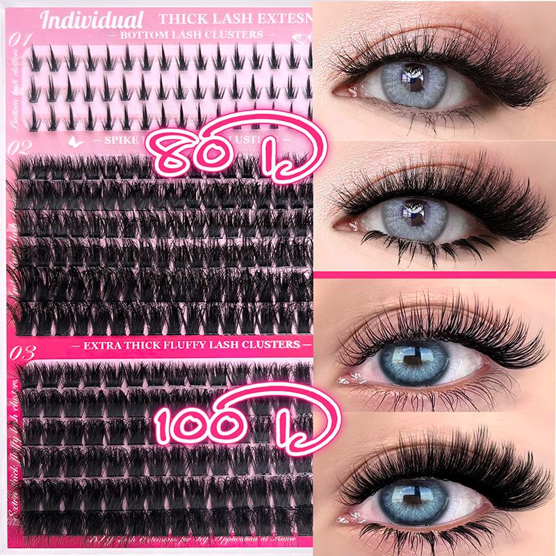 Diy False Eyelash Extension Kit Individual Lash Clusters Bottom And Upper Lashes Extra Thick And Fluffy Lashes For Beginners