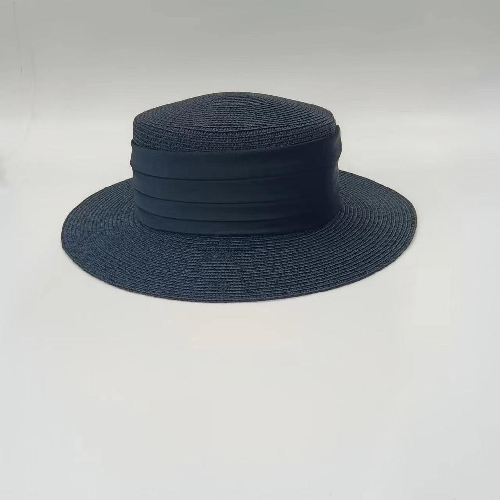 Retro Flat Top Straw Hat For Women With Wide Brim And Sun Protection For Vacation