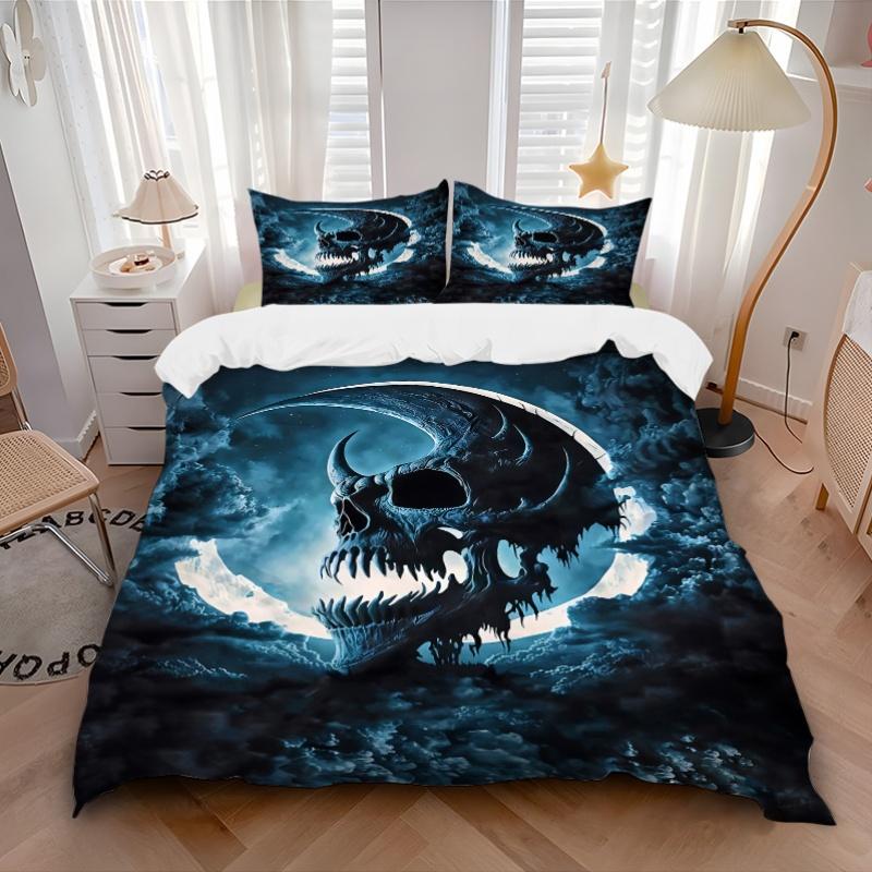 3pcs Moon Skull Bedding Set, Includes Without Pillow Inserts, Soft Comfortable Bedding Set,All-Season Use A0924060