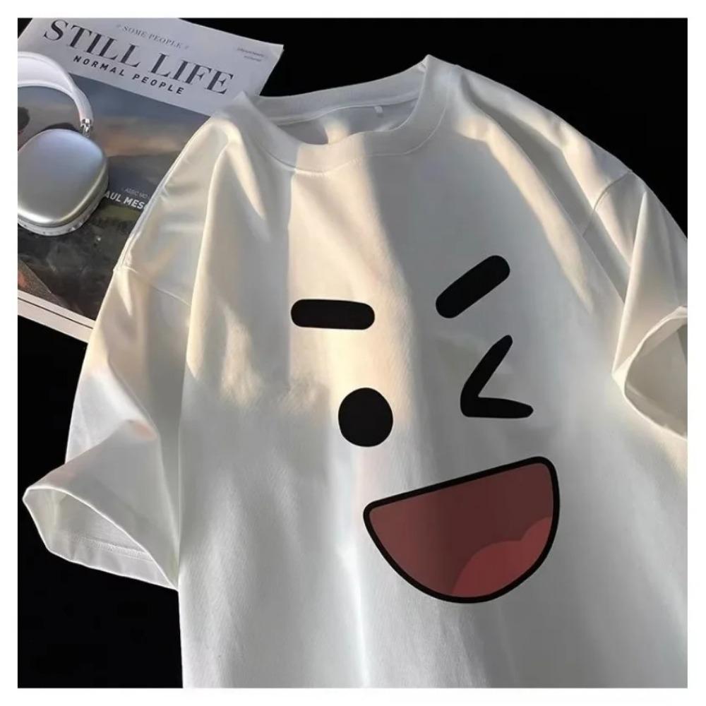Korean loose fit fashionable trendy American retro happy emotional T-shirt casual men multifunctional couple set