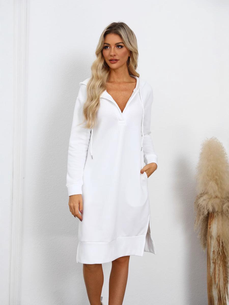 

Женское повседневное платье однотонного цвета с низким вырезом и длинным рукавом, 2024 XXL белый