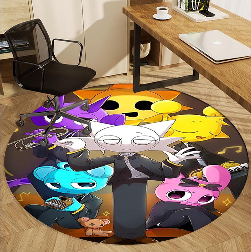 Sprunki Game Pattern Round Rug, Indoor/Outdoor Mat, for Picnic, Gameroom, Bedroom, Office, Living Room, Home Decor Carpet, Birthday Gift